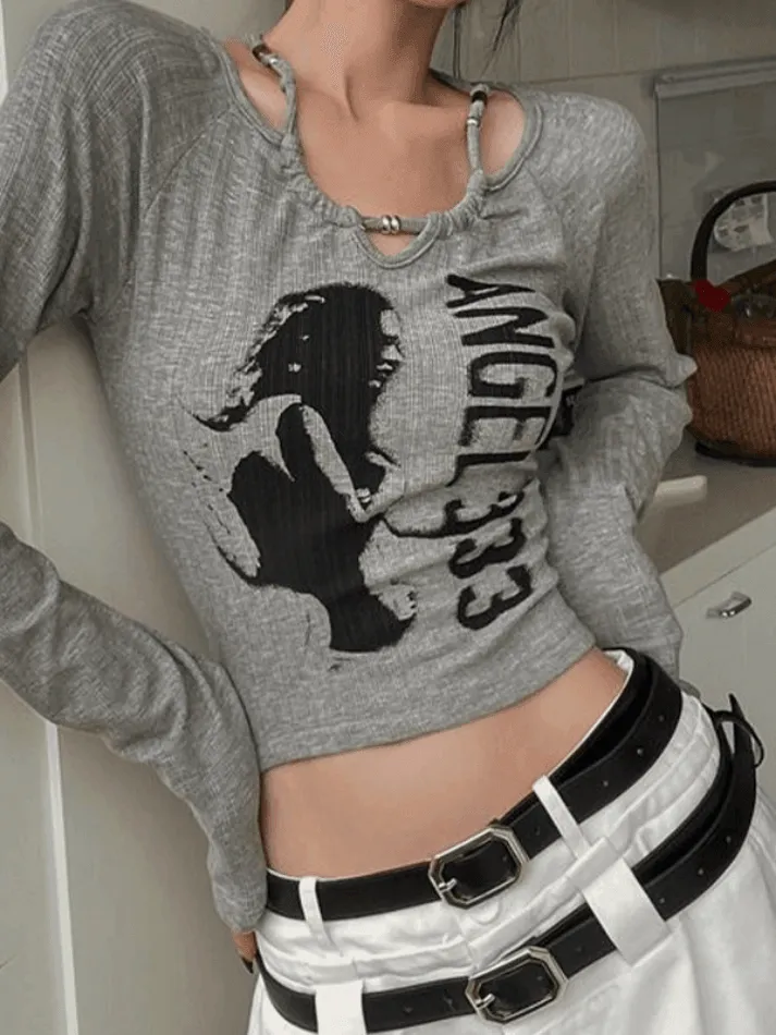 Print Halter Slim Knit Top