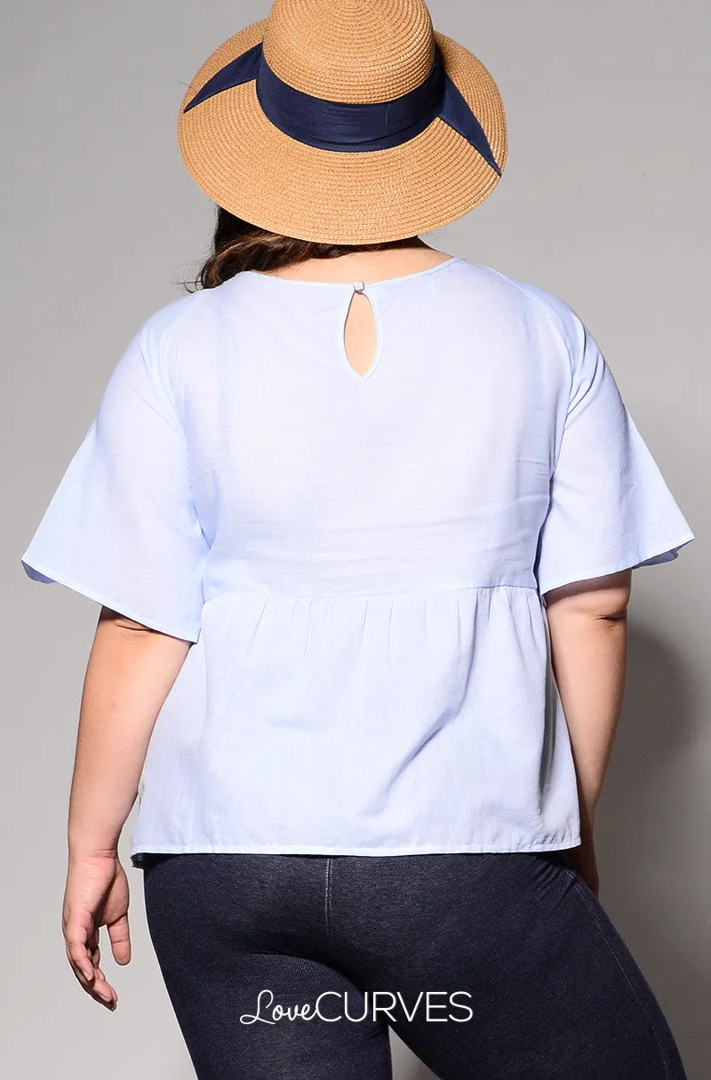Raglan Loose Fit Empire Top- Light Blue - REE