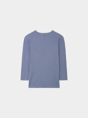RIBBED HIGH V 3Q-HEATHERED BLUE