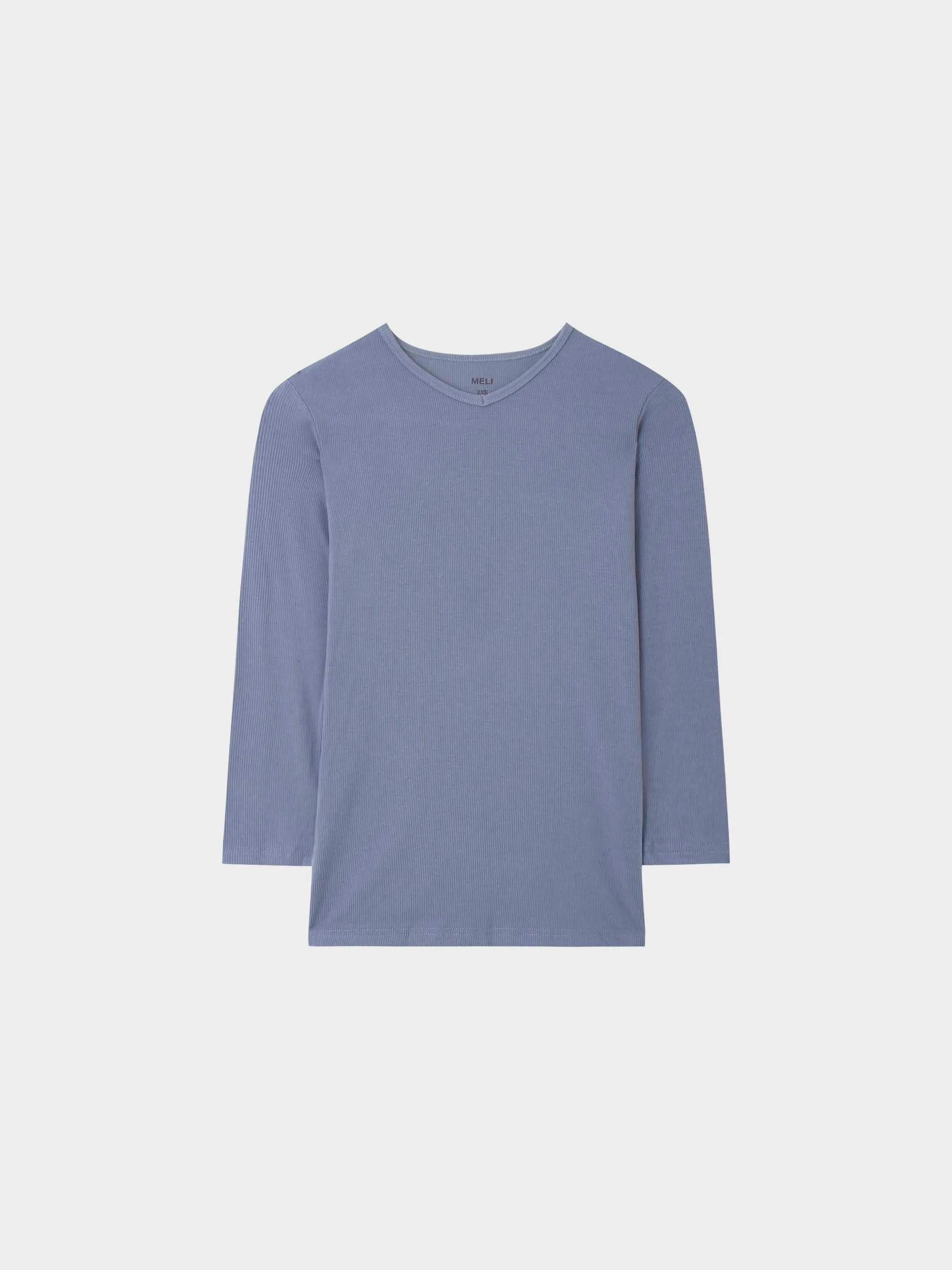 RIBBED HIGH V 3Q-HEATHERED BLUE