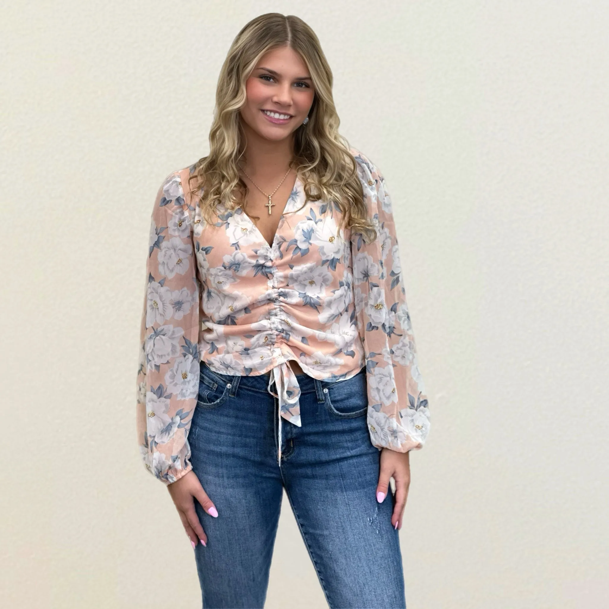 Ruched Floral Blouse