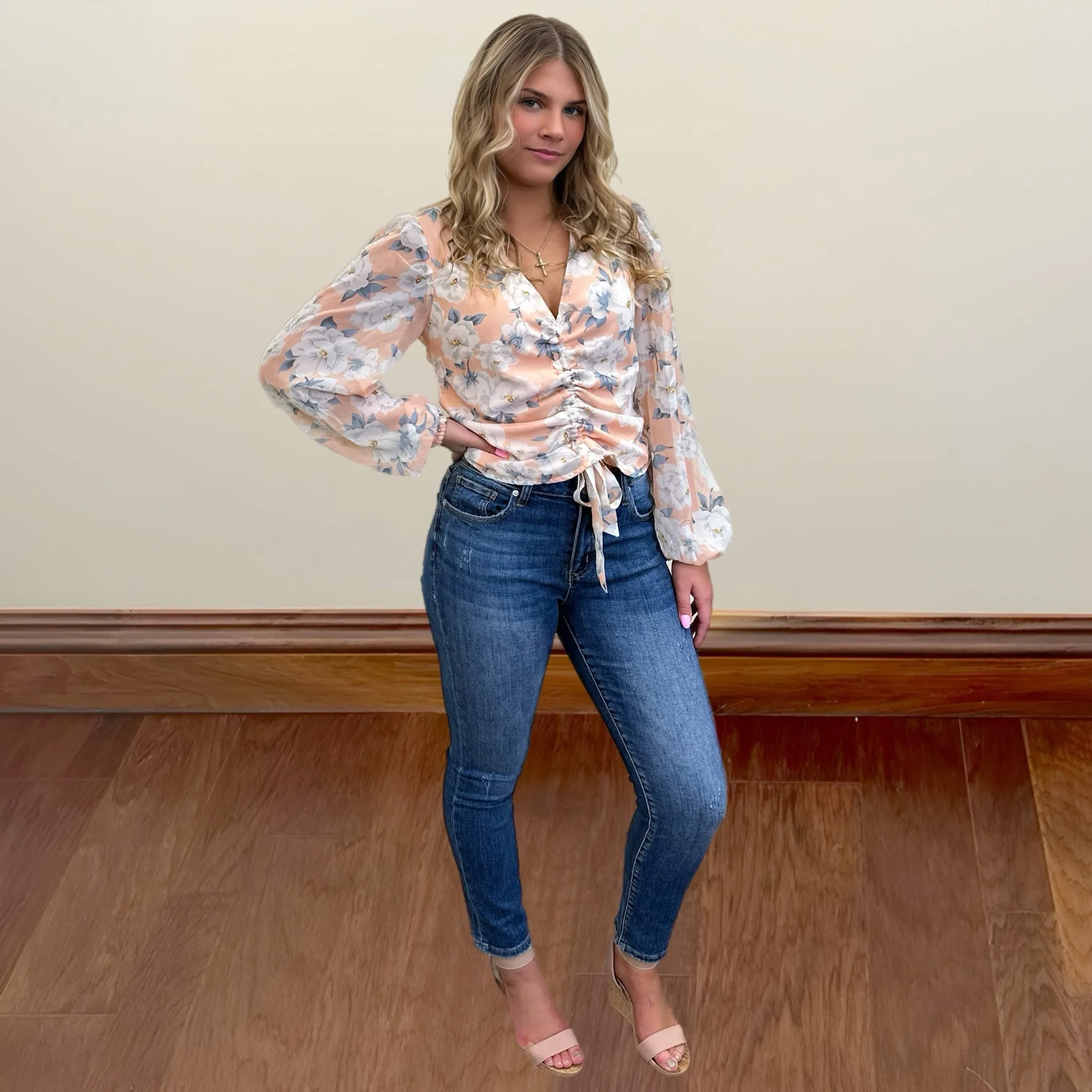 Ruched Floral Blouse