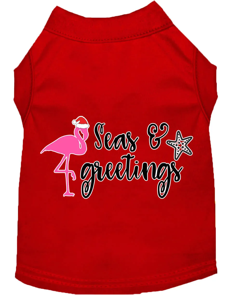 Seas And Greetings Screen Print Dog Shirt Red Xl