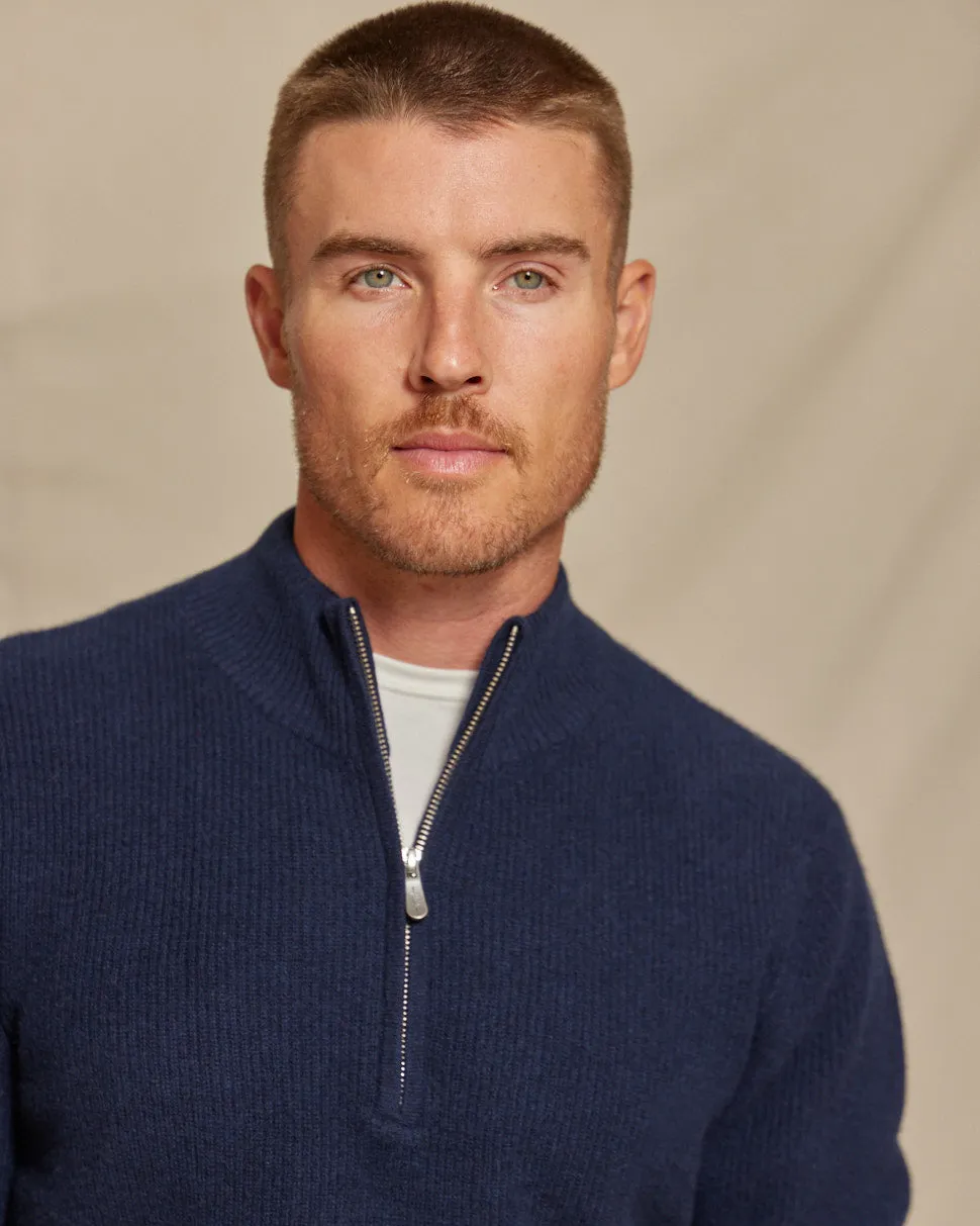 The Kayce - Cashmere 1/4 Zip Sweater - Navy