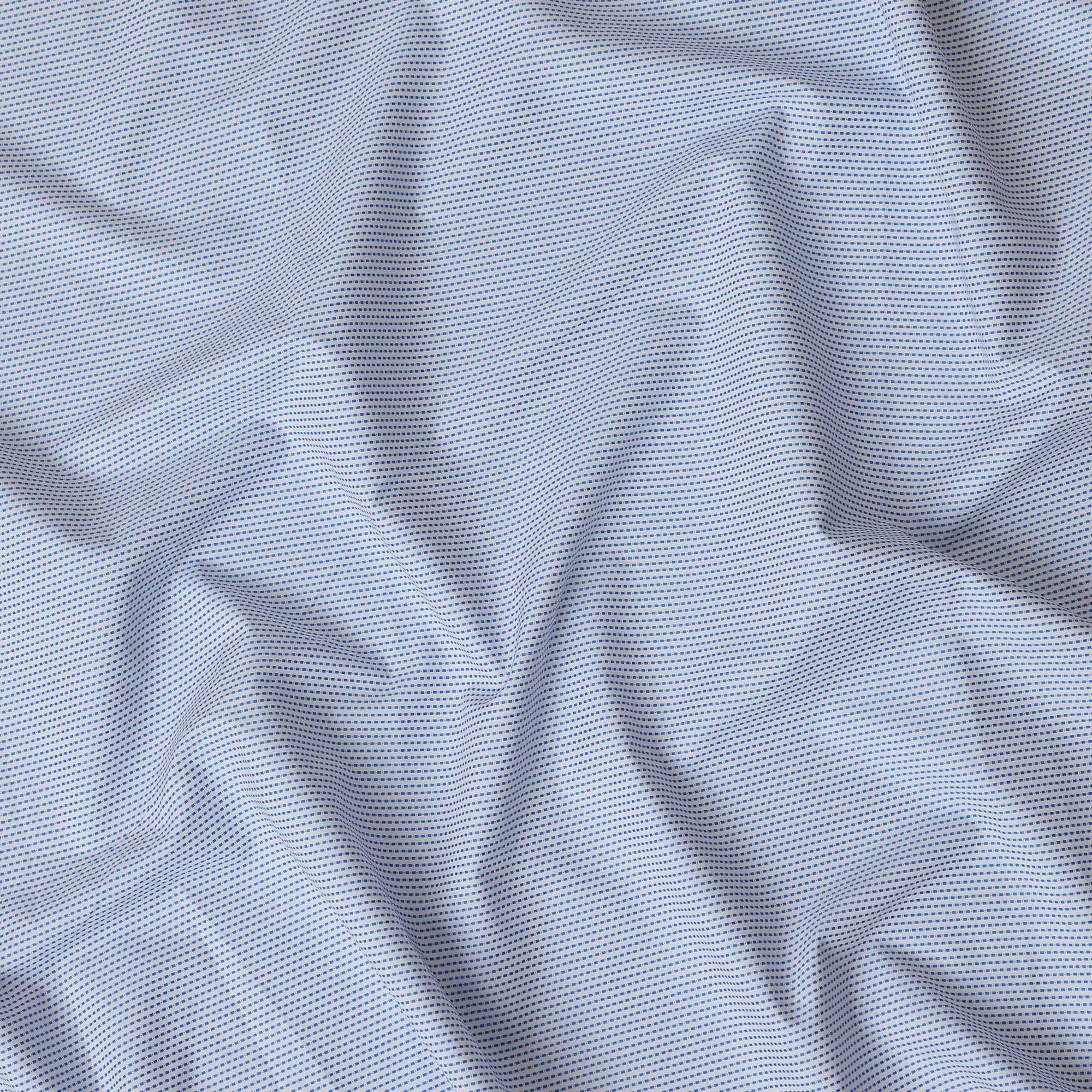 White & Navy Micro Dotted Striped 100% Cotton Shirting Fabric, 150 cm Width, Made in Swiss-D20515