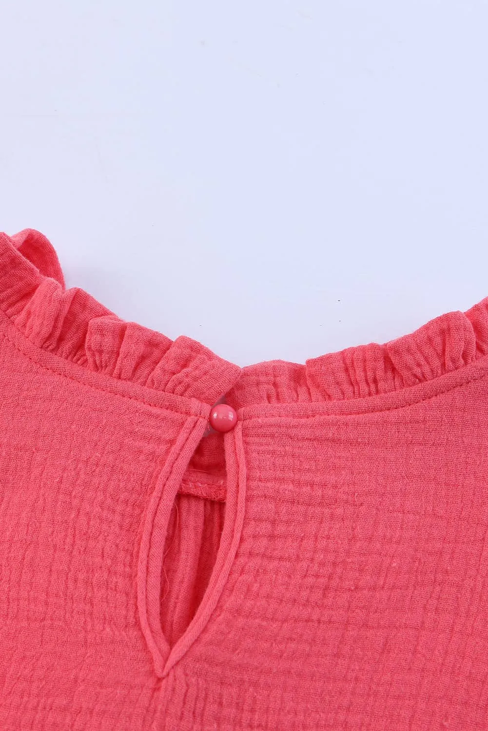 Women Flutter Sleeve Frilled Neck Textured Blouse | S-XL: Missy / Red / S