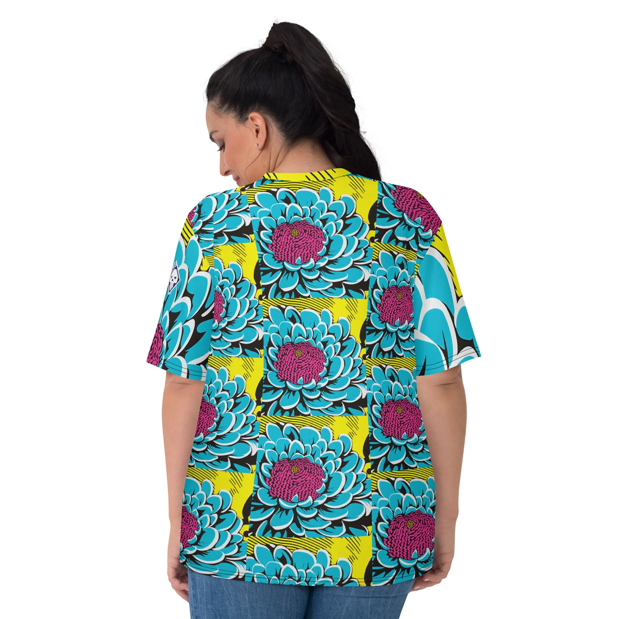 Women's Pop Art BJJ Short Sleeve Rash Guard - Roy Lichtenstein Inspired Dahlia Design 002
