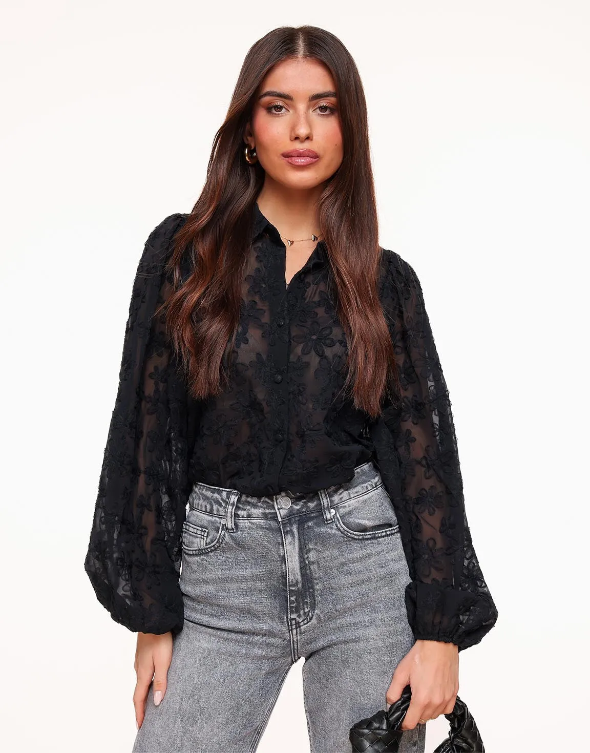 Zwarte Bloemen - Blouse